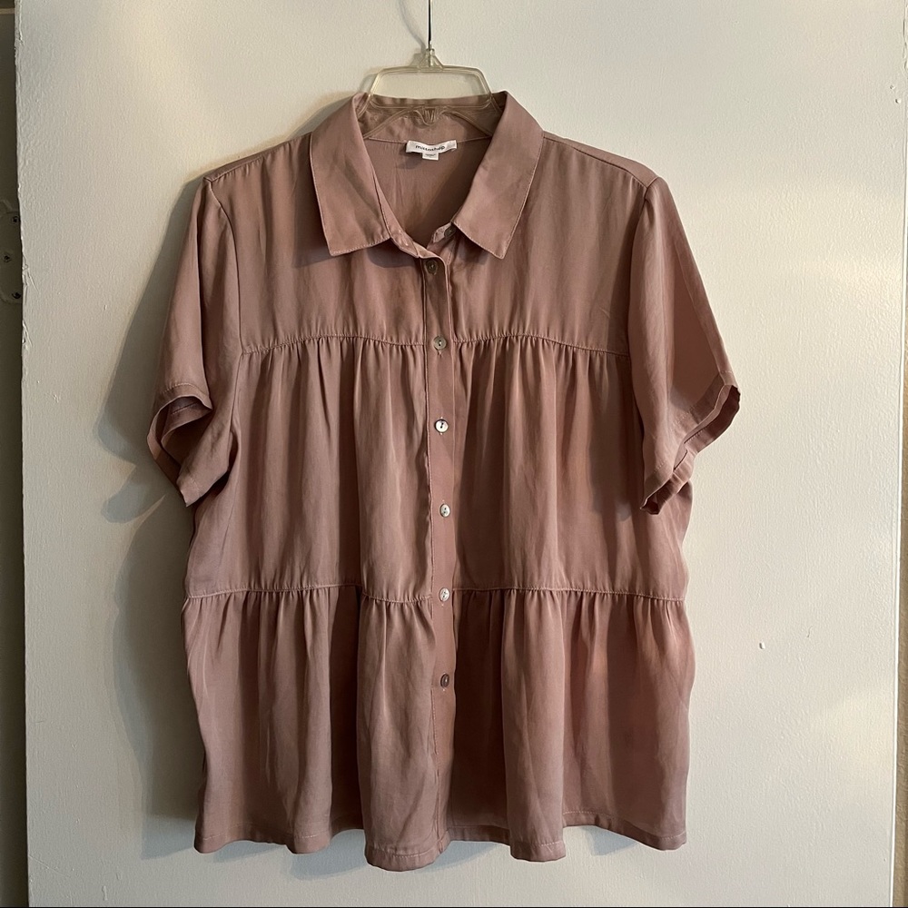Rose Pink Tiered Button Front Top